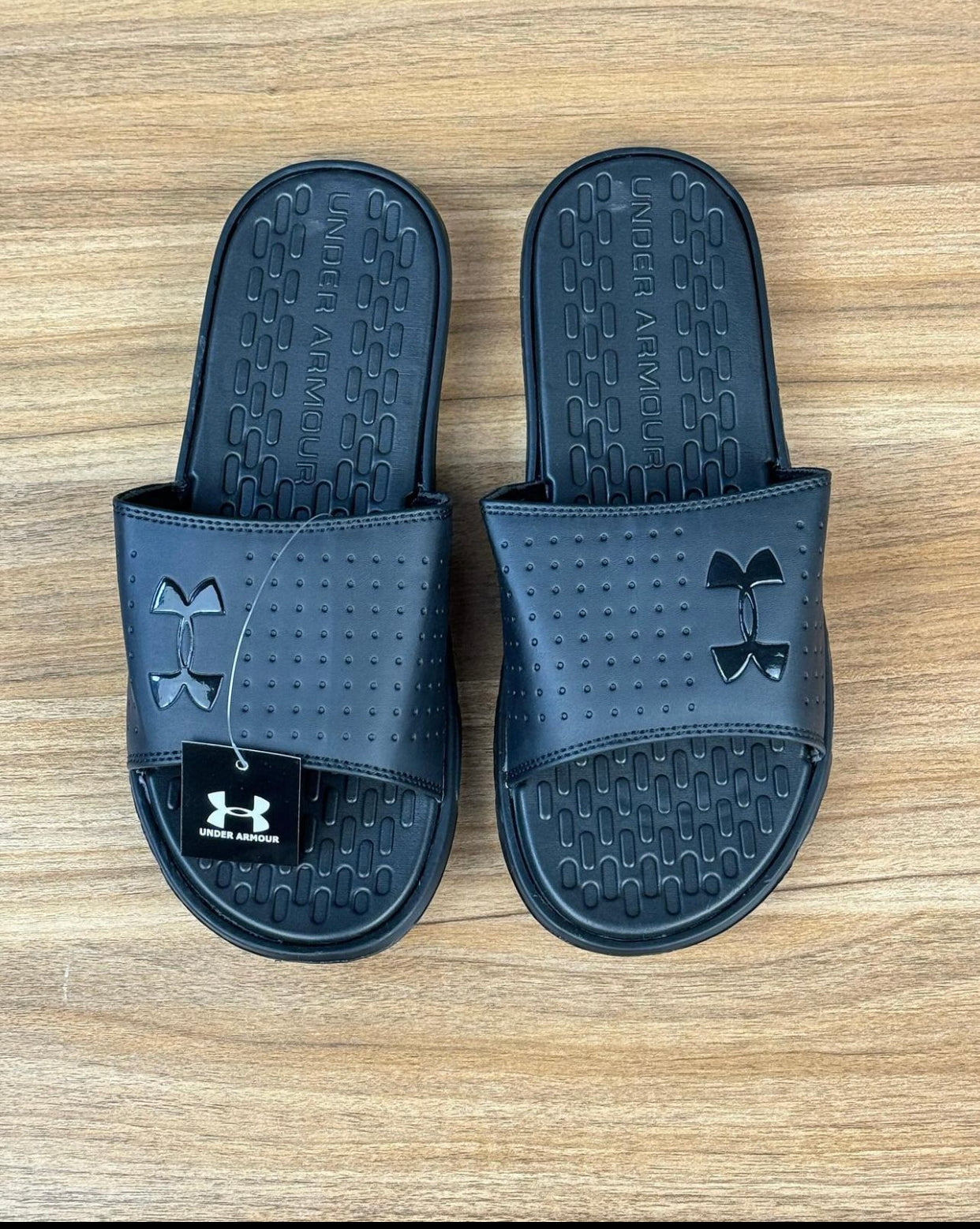 Under amour slides in all black