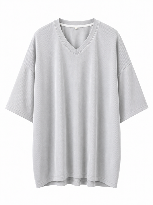 Zedek Revere V-Neck Tee in Grey