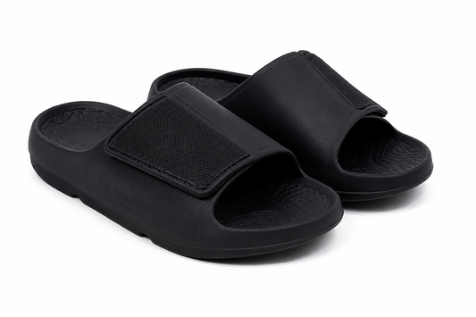 Zedek strap orthopedic sliders in black