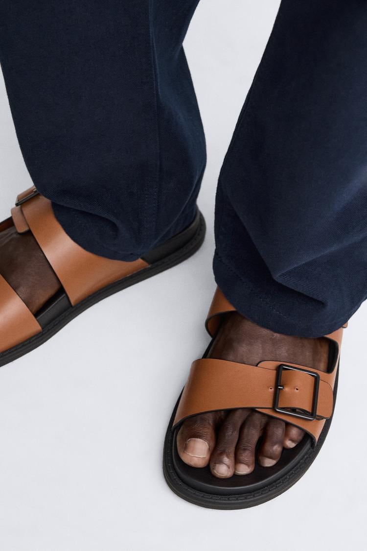 ZARA DOUBLE STRAP SANDAL IN LIGHT BROWN