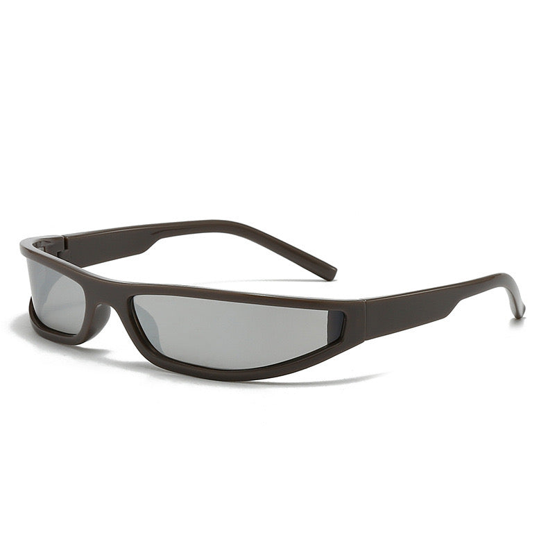 NARROW Y2K GLASSES brown & metallic lens