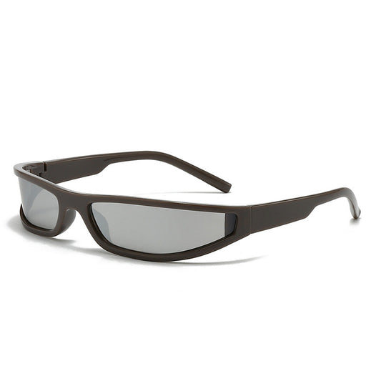 NARROW Y2K GLASSES brown & metallic lens