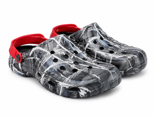Off road leaf crocs with red strap