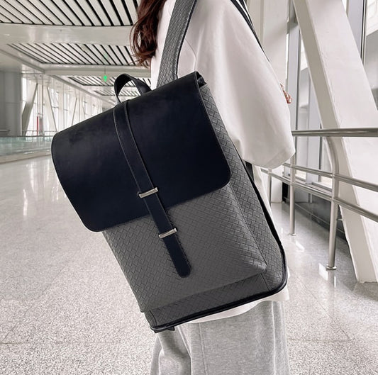 Woven leather backpack in black/grey