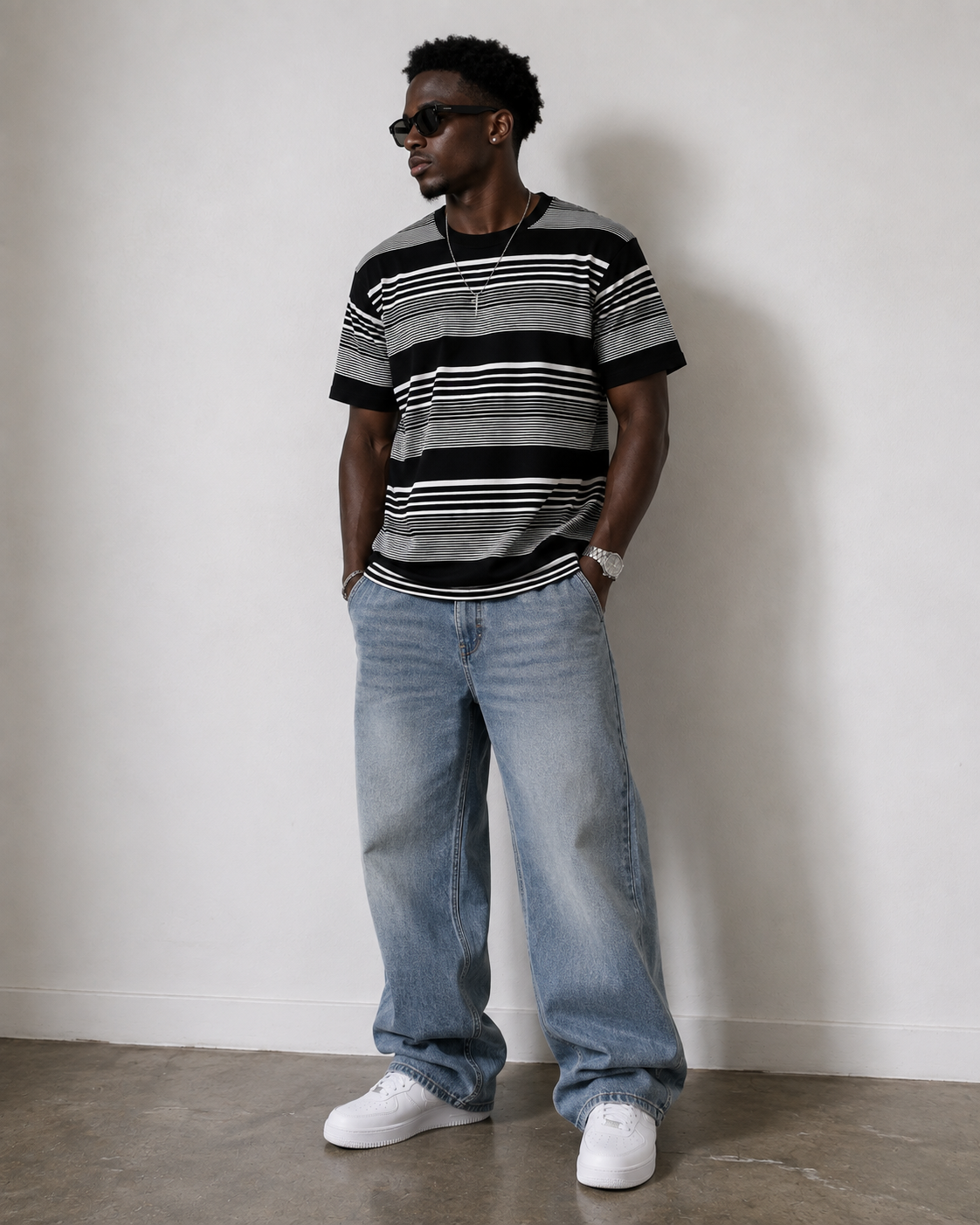 Zedek Stripes tee in black and White