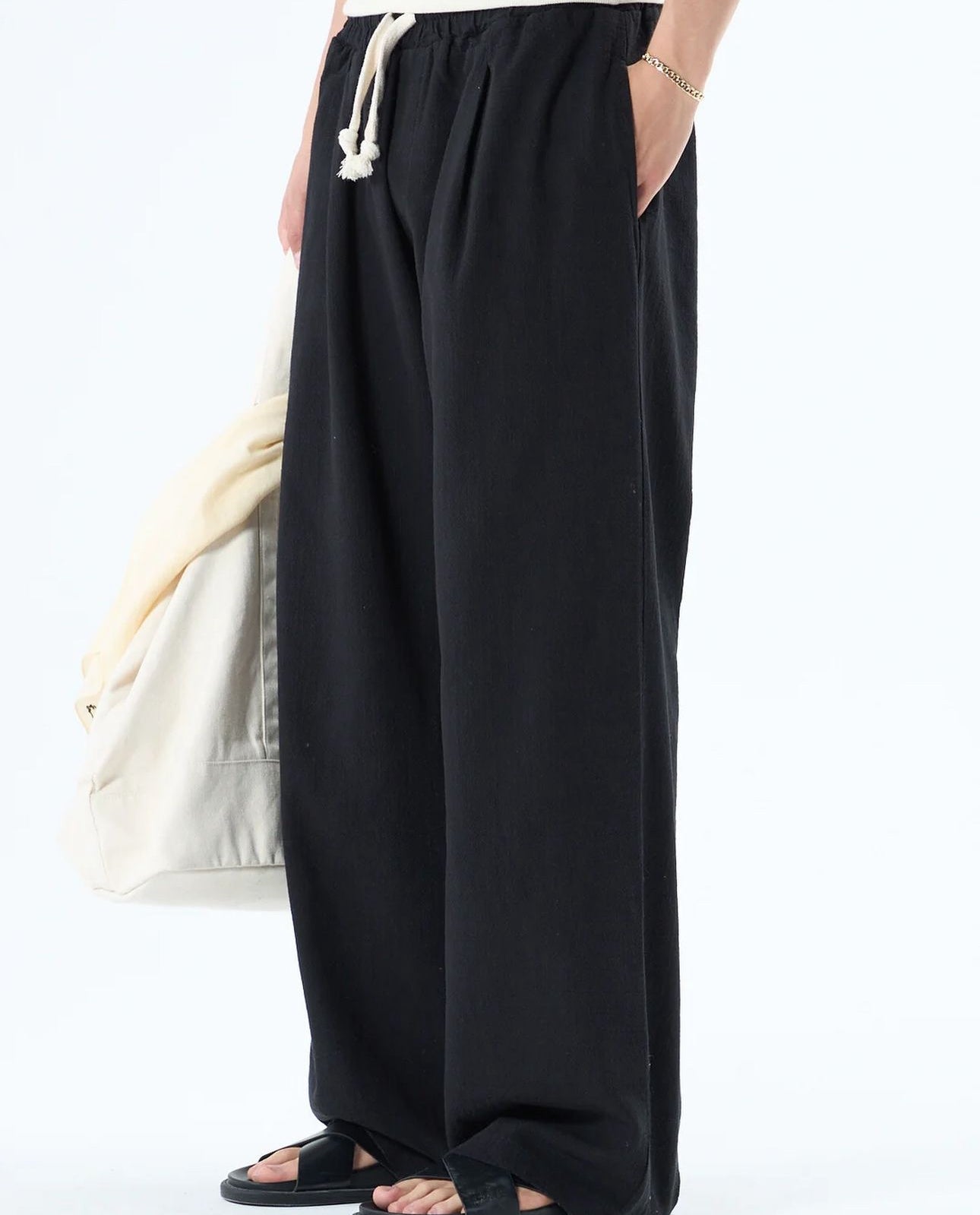 Vamos Baggy Linen Pants in Black