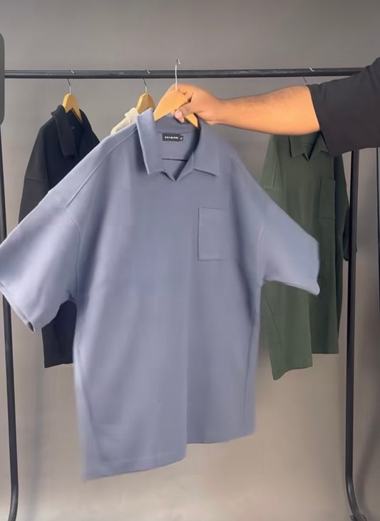 SOK OVERSIZED HEAVYWEIGHT
WAFFLE POLO IN BLUE