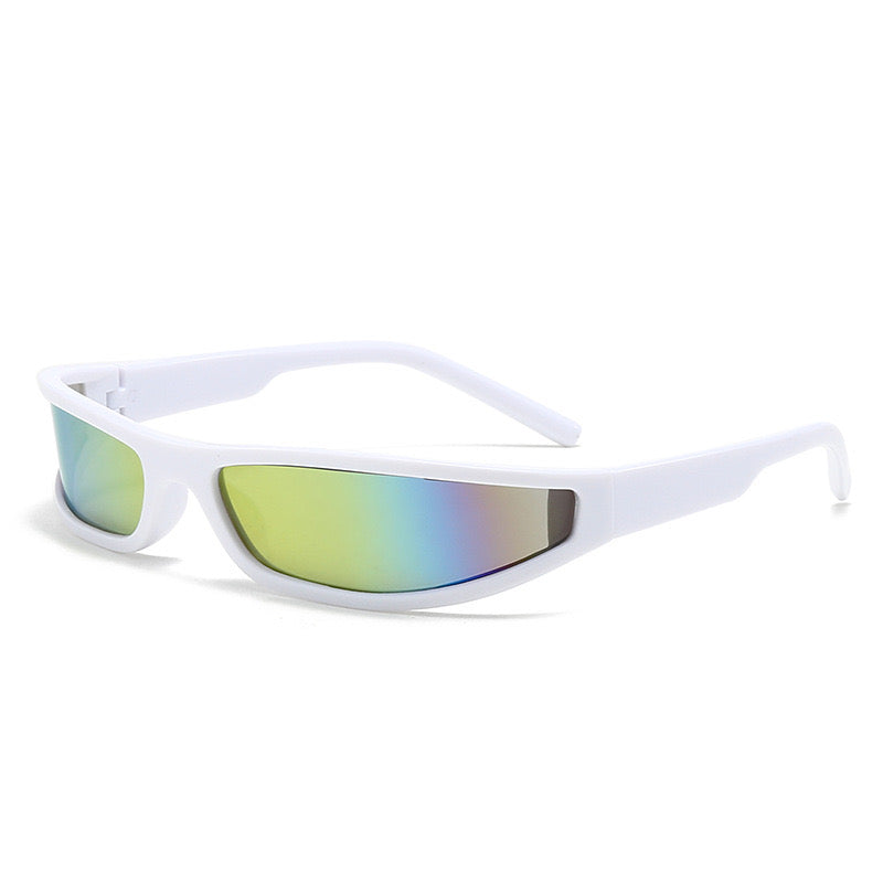 NARROW Y2K GLASSES white and rainbow lens