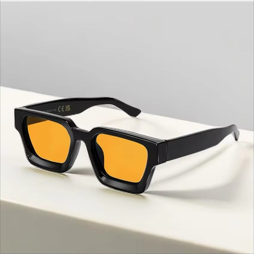 Retro Chunky orange lens rectangle sunglasses