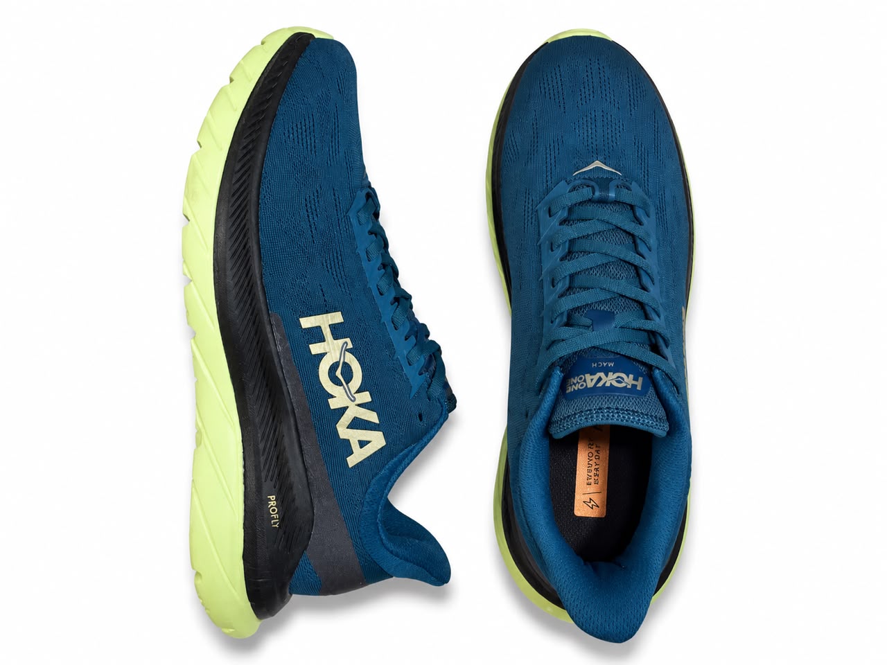 Hoka trainers lemon/blue