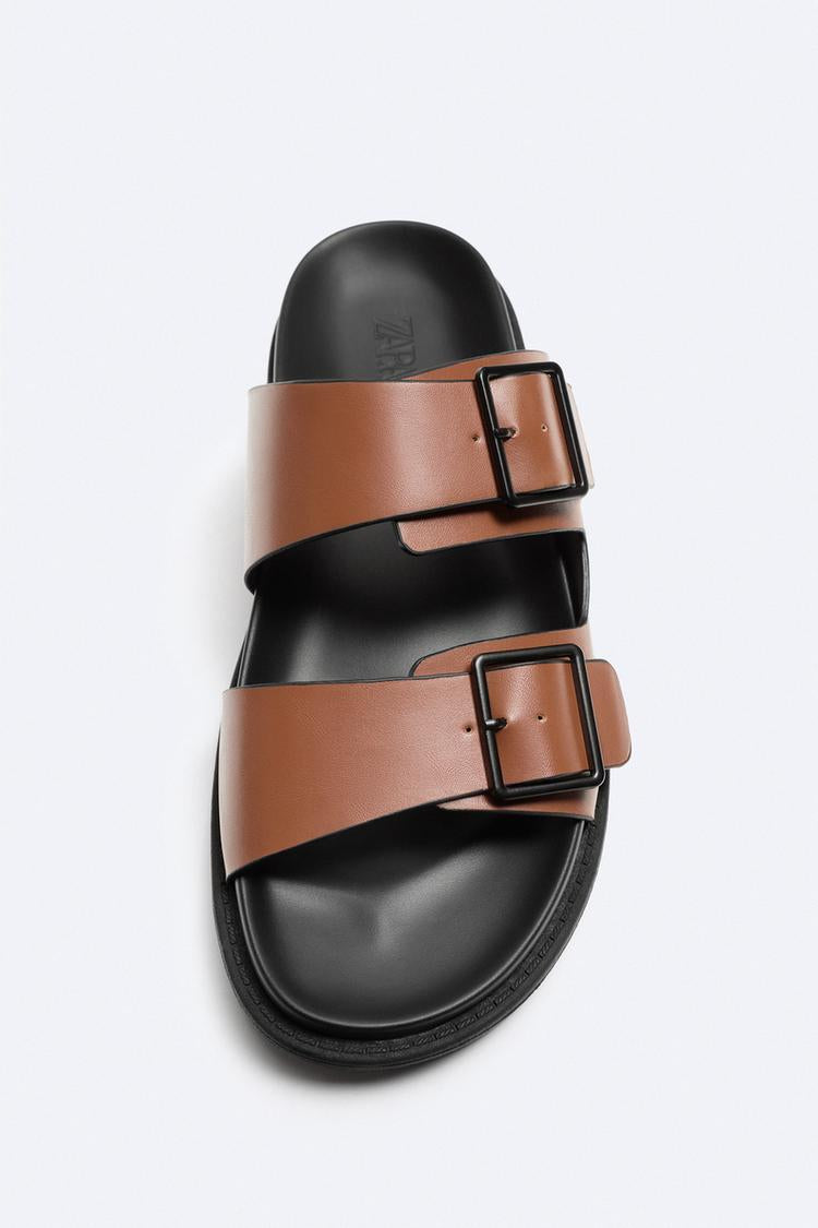 ZARA DOUBLE STRAP SANDAL IN LIGHT BROWN