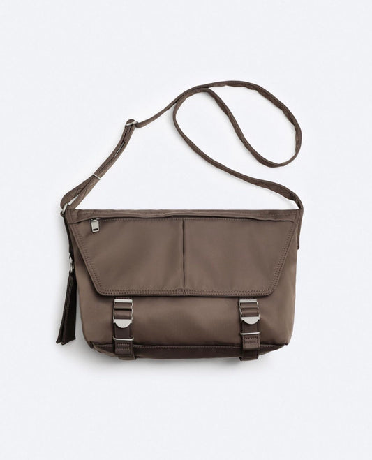 Zara nylon crossbody bag with buckle in Brown