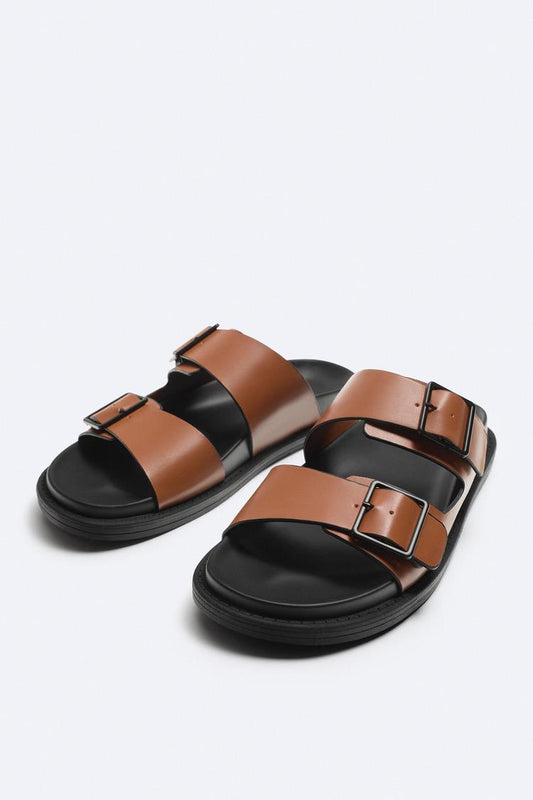 ZARA DOUBLE STRAP SANDAL IN LIGHT BROWN