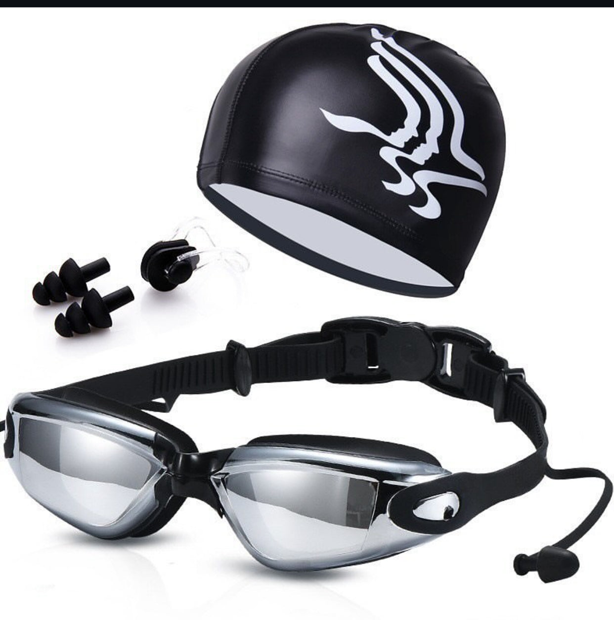 SWIMMING KIT
product consists of Head gear, ear plugs and googles