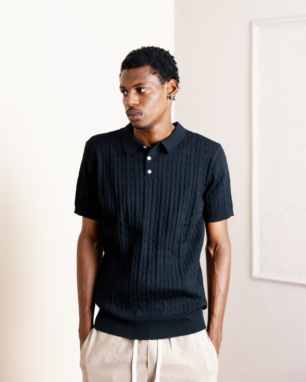 Knitted Polo in Black C72117