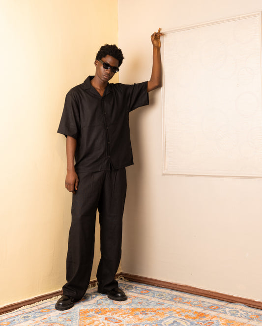 ZEDEK LINEN TWO PIECE SET IN BLACK