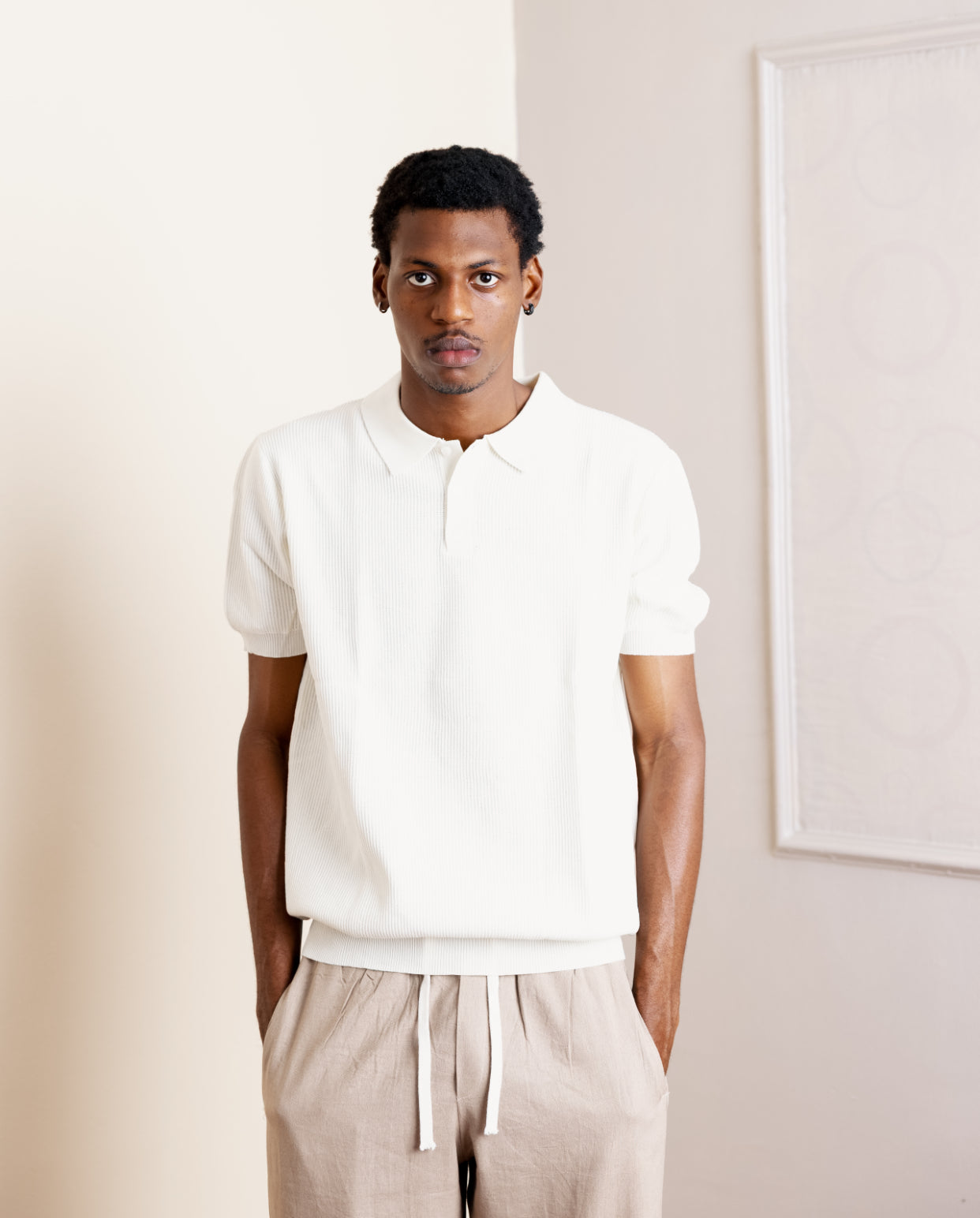 Knitted Polo in Cream 001