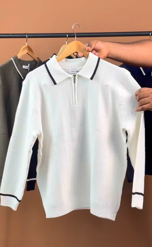 KNITTED ZIP LONGSLEEVE IN WHITE