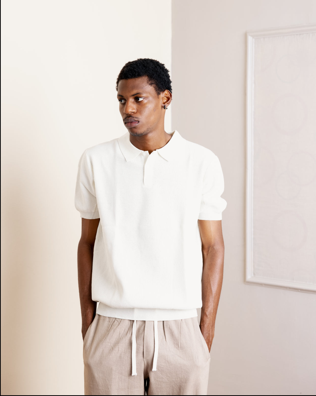 Knitted Polo in Cream 001
