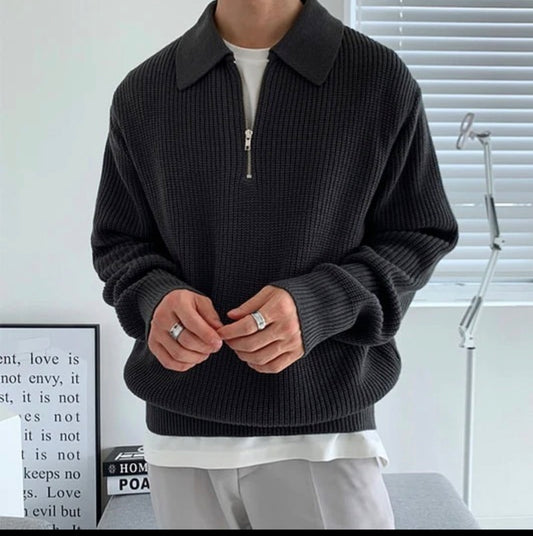 Casual knit Longsleeve pullover in black