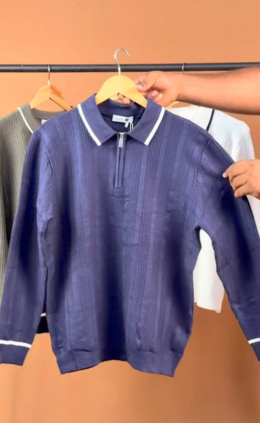 KNITTED ZIP LONGSLEEVE IN BLUE