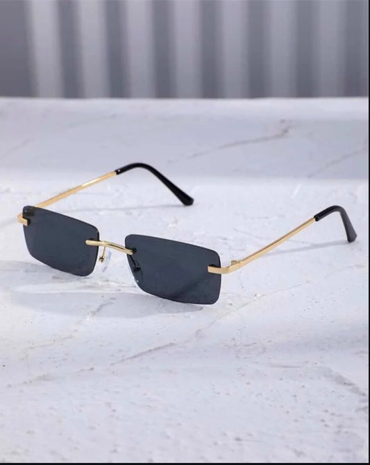 RECTANGLE RIMLESS BLACK LENS GLASSES