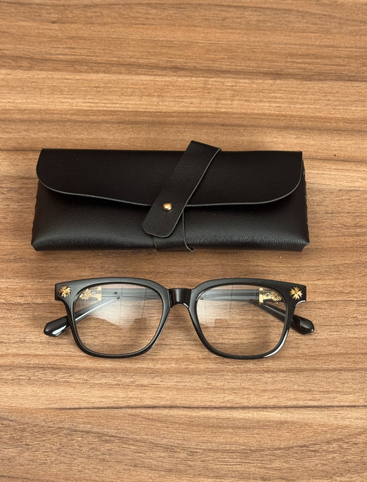 Zedek Chrome of Heart Glasses in Black and Gold Lens
