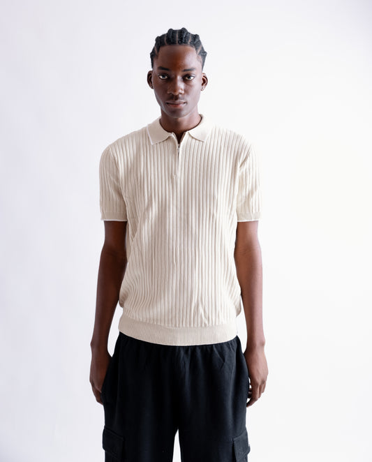 Knitted polo cream zip