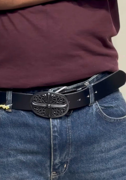 CHROME OF HEARTS PLAIN LEATHER BELT