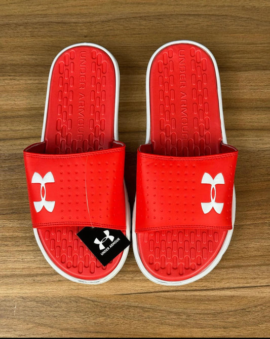 Under amour slides in red and white