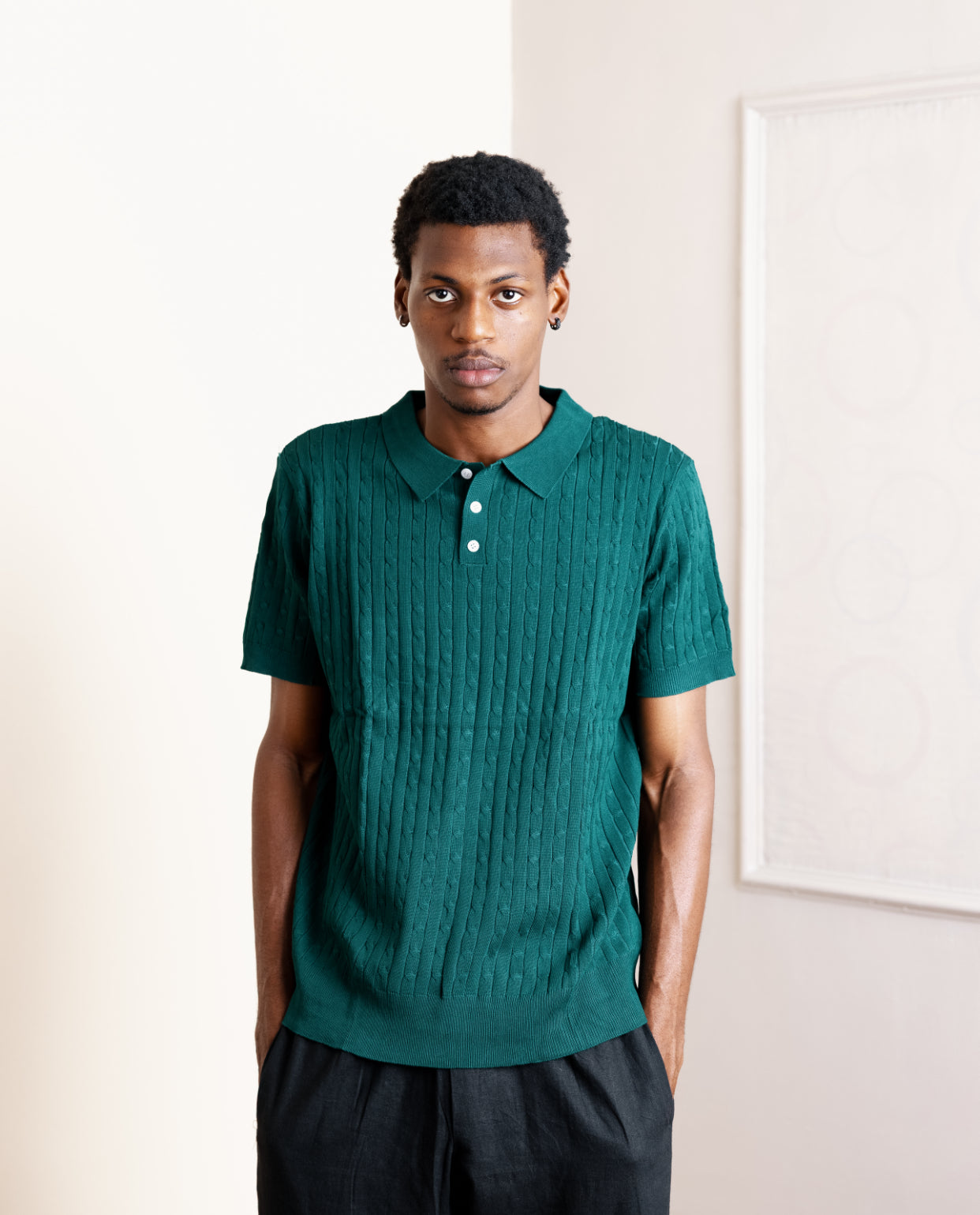 Knitted Polo in Green C72117