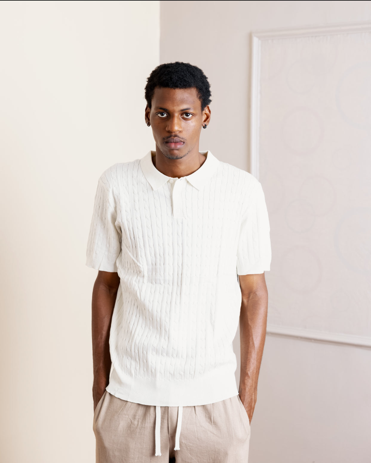 Knitted Polo in Cream C72117