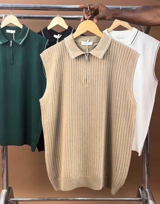Armless knitted polo in brown
