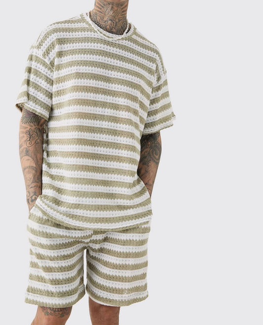 Boohooman horizontal stripe crochet set