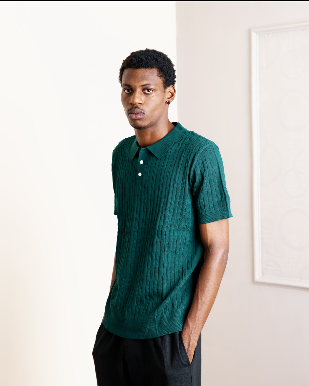 Knitted Polo in Green C72117