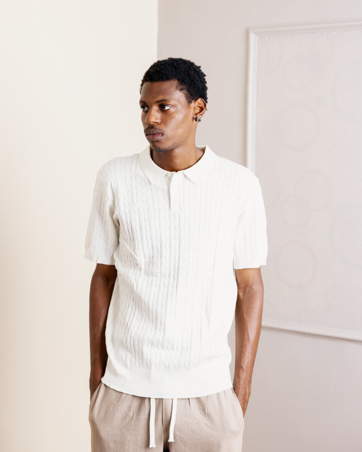 Knitted Polo in Cream C72117