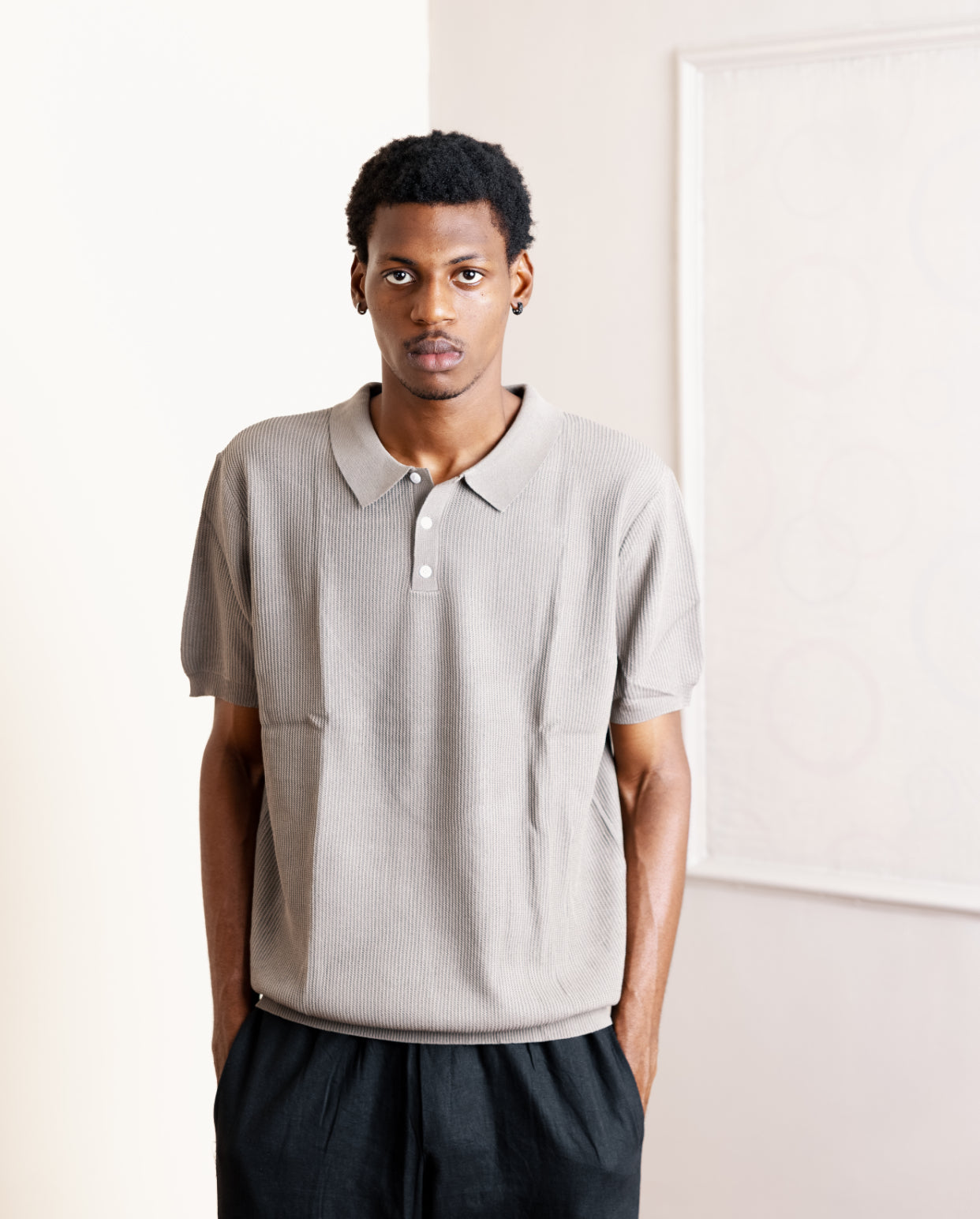 Knitted Polo in Ash 001