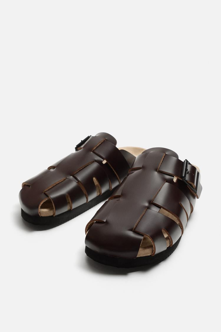 ZARA LEATHER CLOG CAGE SANDALS