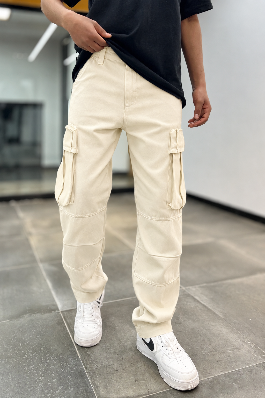 Denim republic combat pant in cream