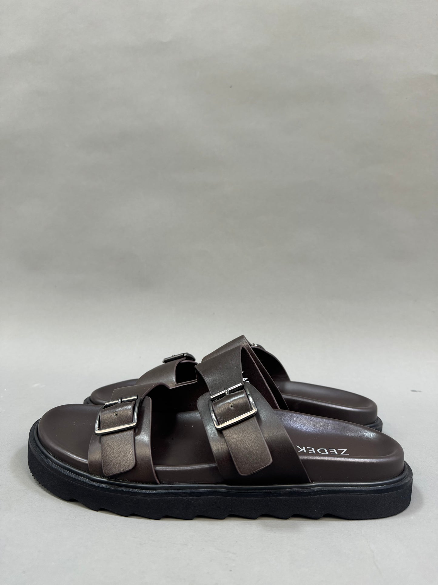 Zedek double strap slides in brown