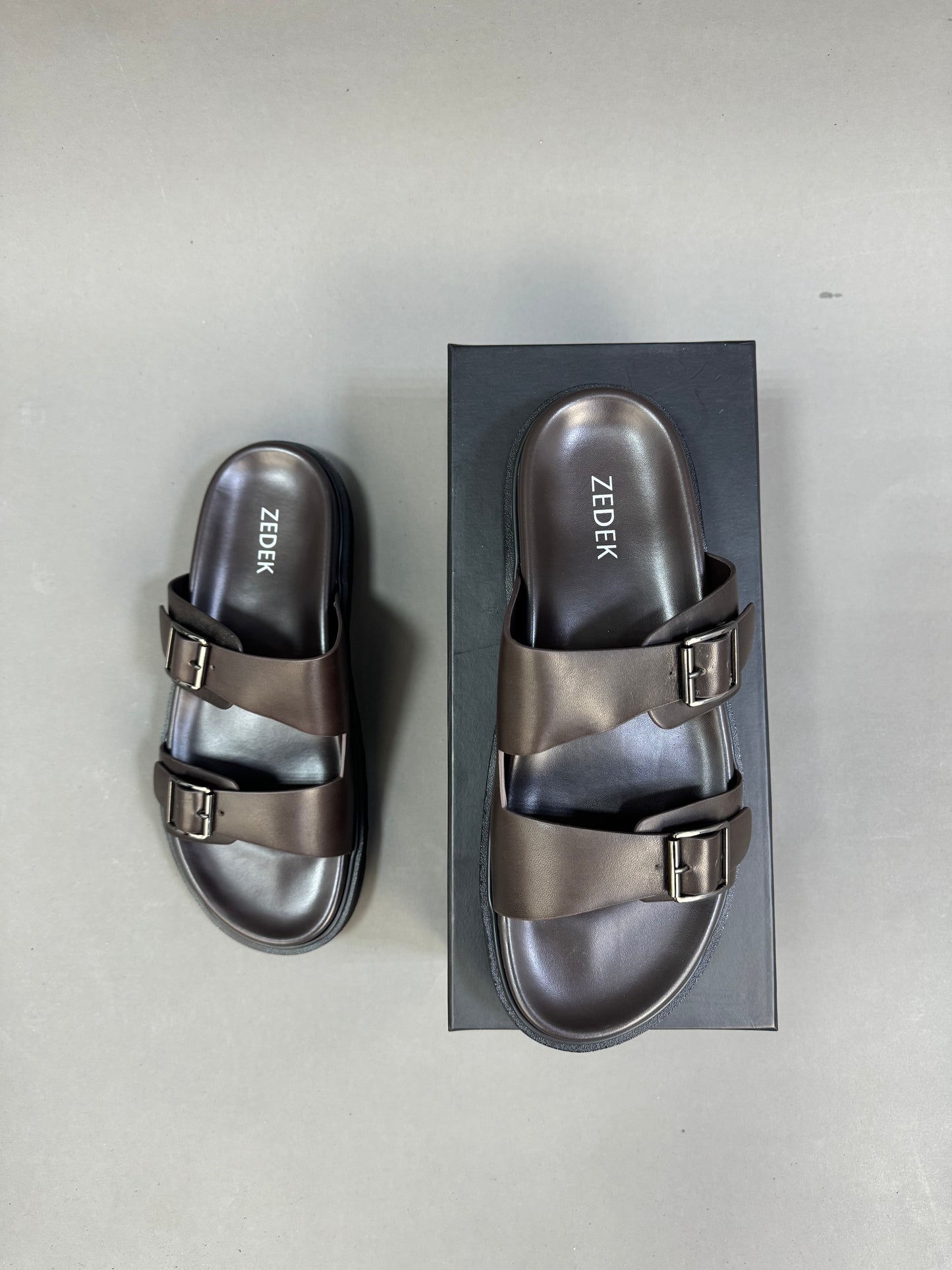 Zedek double strap slides in brown