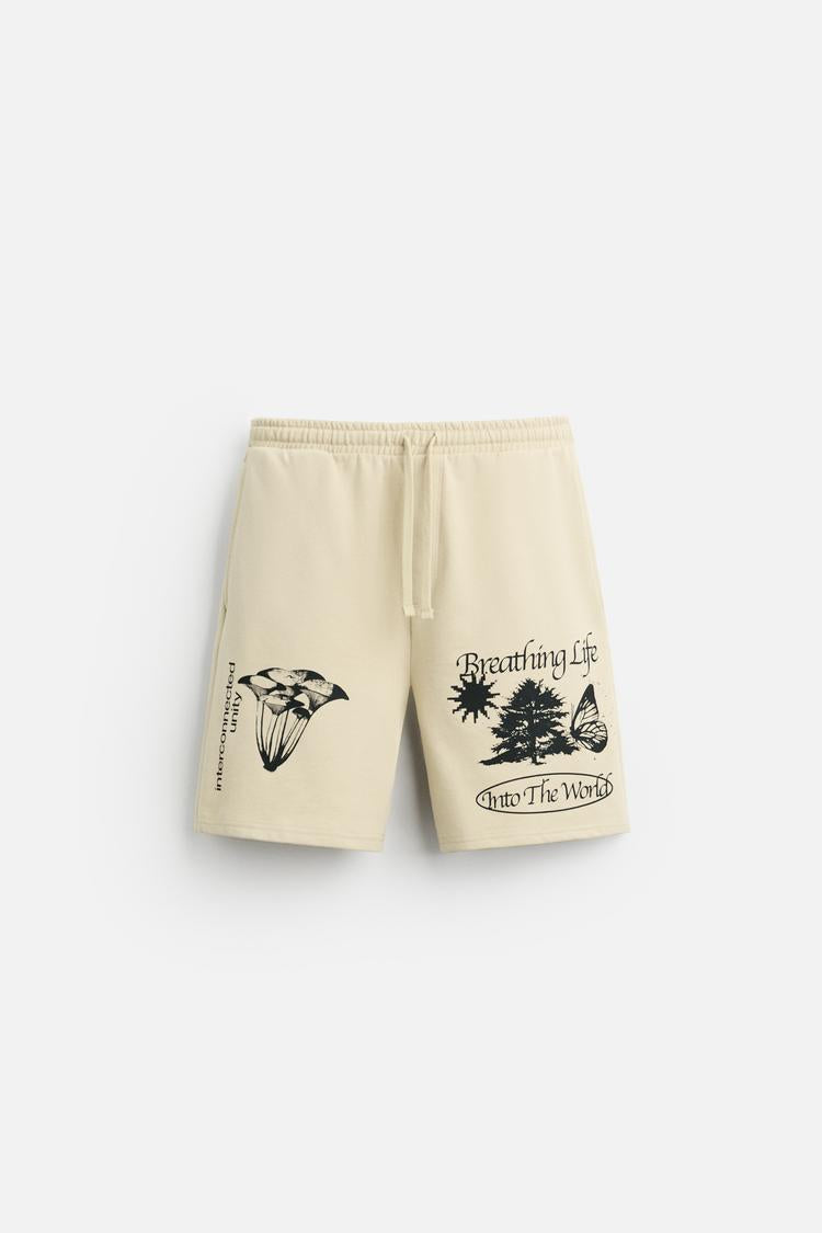 ZARA PRINTED GRAPHIC BERMUDA SHORTS
