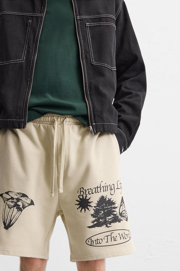 ZARA PRINTED GRAPHIC BERMUDA SHORTS