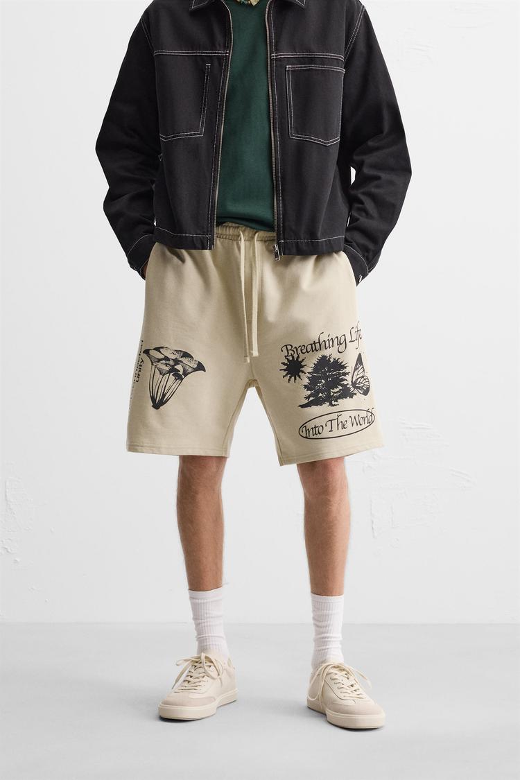 ZARA PRINTED GRAPHIC BERMUDA SHORTS