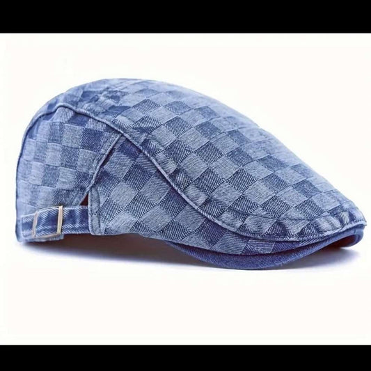 DENIM PATTERNED GATSBY HAT BLUE