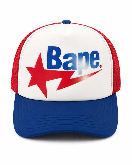 Bape trucker hat in red /blue/white