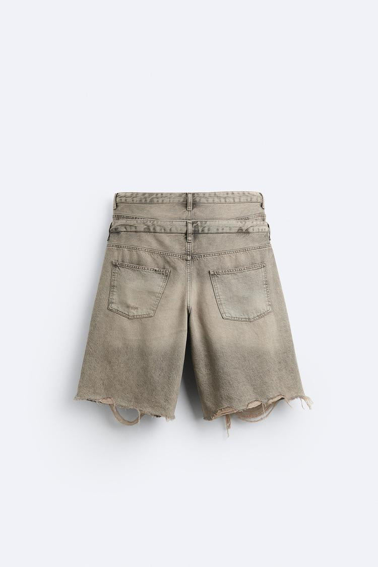 ZARA DENIM BERMUDA SHORTS WITH DOUBLE WAIST BAND