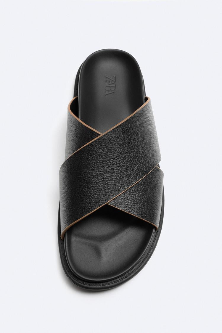 ZARA LEATHER CROSSOVER SANDALS