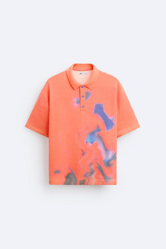 ZARA KNIT POLO SHIRT WITH ABSTRACT