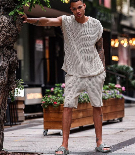 Knit up and down set in beige